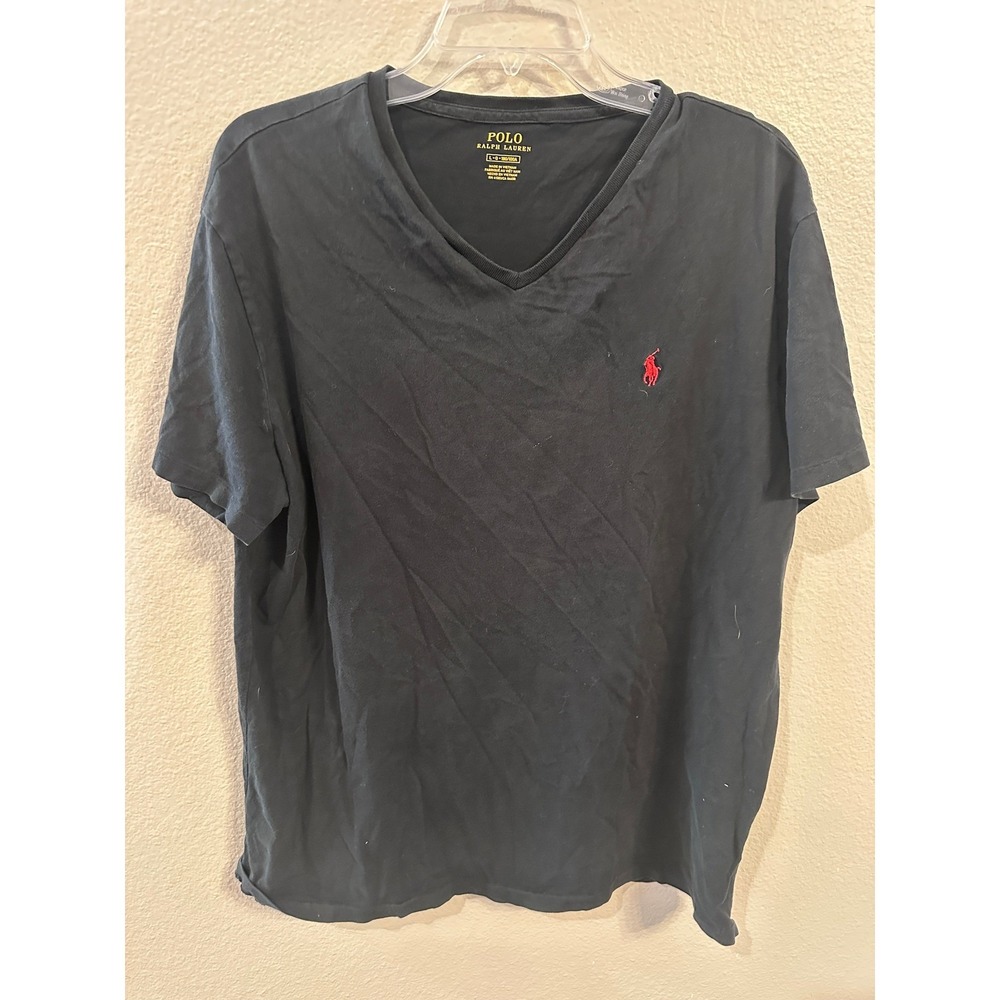Polo Ralph Lauren V-Neck T-Shirt Red‎ Pony Logo Casual Tee Shirt Large